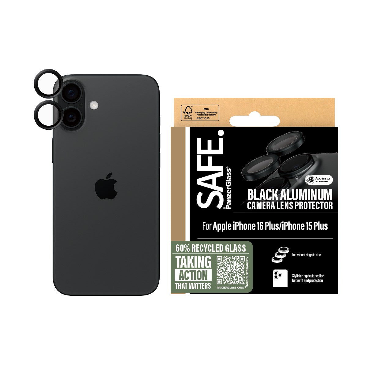 SAFE. by PanzerGlass® Kameralinsebeskytter Sort iPhone 16 | 16 Plus